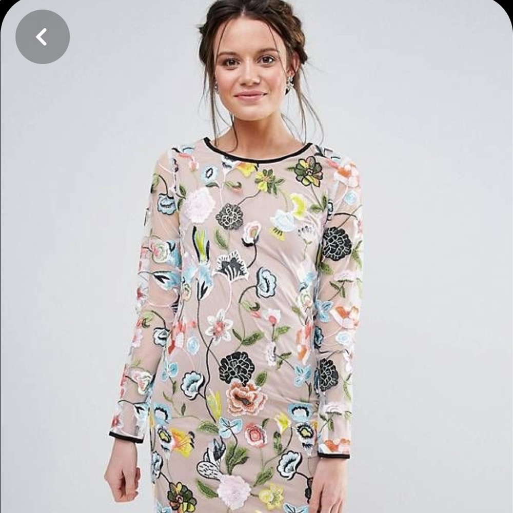 True Decadence Tall Embroidered Long Sleeve Dress